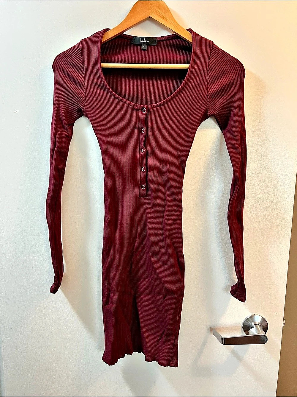 Lulus Go Beyond Basic Burgundy Ribbed Snap Front Bodycon Mini Dress Mini Dress